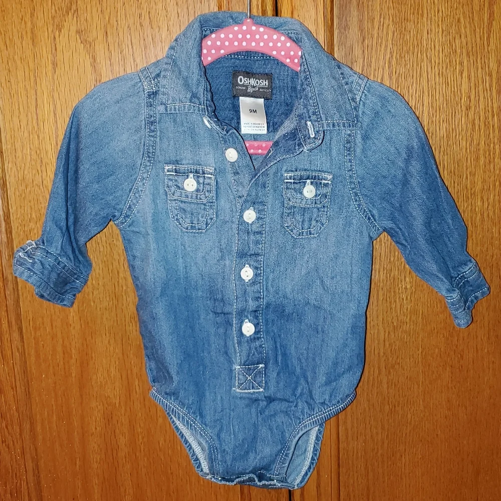 5 for $25 | OshKosh B'gosh Denim Chambray Button Up Long Sleeve Bodysuit